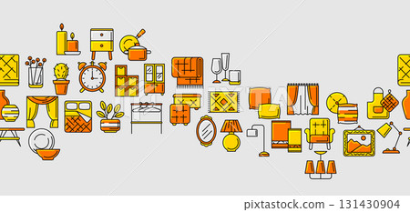 Home decor icons pattern. Domestic items thin line illustration. 131430904