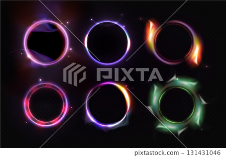 Glowing neon rings with halo effects Glowing neon rings with halo effects 131431046