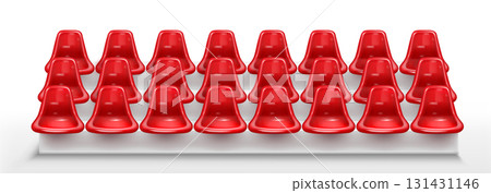Stadium seat with red plastic chair rows Stadium seat with red plastic chair rows 131431146