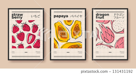 Abstract fruit posters set for interior design 131431192