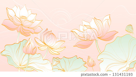 Lotus line golden blooms 131431193