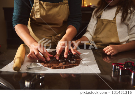 Family Baking Session: Hands Craft Gingerbread Cookies With Cookie Cutters Family Baking Session: Hands Craft Gingerbread Cookies With Cookie Cutters 131431316