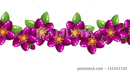 Seamless Border with Abstract Purple Flowers 131431330