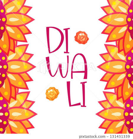 Diwali Festive Greeting Card with Abstract Flowers 131431339