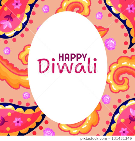 Happy Diwali Poster with Abstract Floral Design 131431349