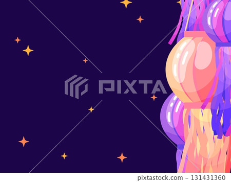 Diwali Festive Background with Colorful Lanterns and Stars 131431360