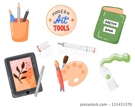 Collection of Modern Art Tools Illustration 131431370