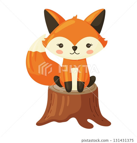 Charming Fox Sitting on a Tree Stump 131431375