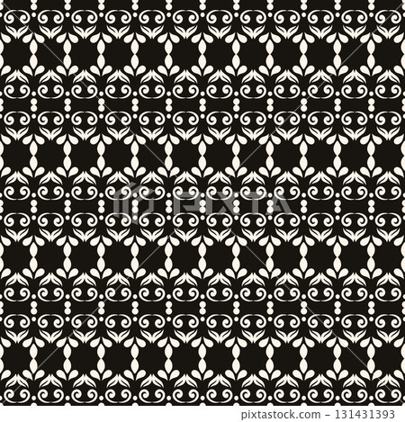 Abstract simple floral gothic style seamless pattern. Elegant minimal monochrome stylish background. Perfect for textile, wallpaper and fabrics. Abstract simple floral gothic style seamless pattern. Elegant minimal monochrome stylish background. Perfect for textile, wallpaper and fabrics. 131431393