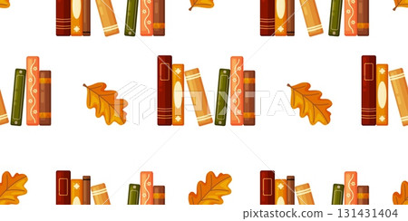 Autumn Books and Leaves Seamless Pattern 131431404