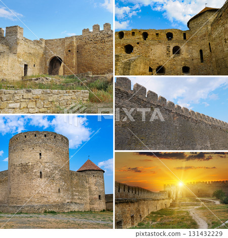 Ancient Stone Fortress Walls and Citadel Collage Ancient Stone Fortress Walls and Citadel Collage 131432229