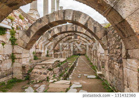 Arched passage and drainage system in historic Agora of Smyrna in Izmir Turkey 131432360