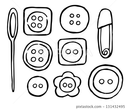 Doodle style vector illustration of a set of sewing buttons Doodle style vector illustration of a set of sewing buttons 131432495