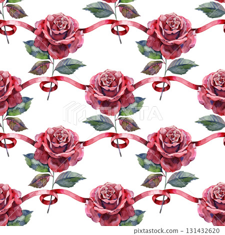 Seamless pattern with watercolor roses. Hand drawn illustration 131432620