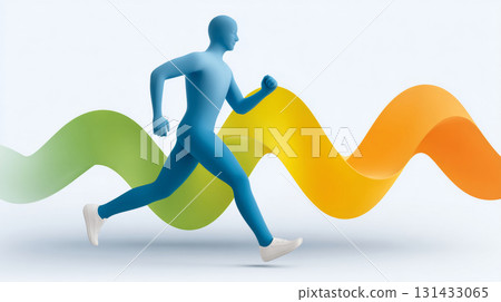 A person running on a track with colorful abstract lines behind them, suggesting motion or speed. 131433065