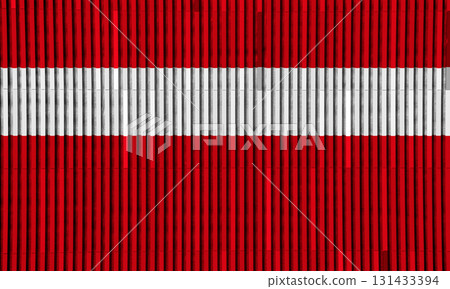 The official flag of Liechtenstein's capital, Vaduz, on a striped wall texture. Conceptual collage 131433394