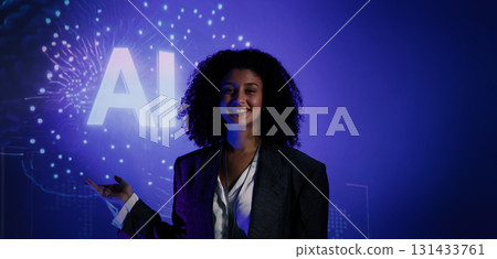 Business team discussing and using technology artificial intelligence with digital Ai assistant. Futuristic innovation AI technology collaboration and ideas for future. Business Tech Startup meeting. Business team discussing and using technology artificial intelligence with digital Ai assistant. Futuristic innovation AI technology collaboration and ideas for future. Business Tech Startup meeting. 131433761