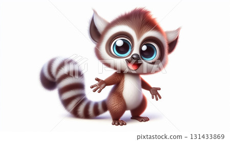 Funny cartoon of a lemur on white background 131433869