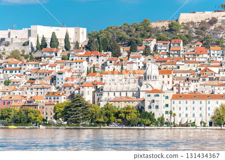Sibenik cityscape with old town buildings and sea. Croatia 131434367
