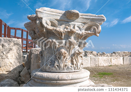 Kourion archaeological site showing ancient Corinthian column capital. Episkopi, Limassol District Kourion archaeological site showing ancient Corinthian column capital. Episkopi, Limassol District 131434371