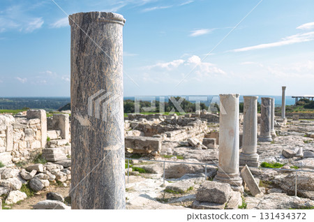 Kourion archaeological site showing ancient ruins and columns. Episkopi, Limassol District, Cyprus 131434372