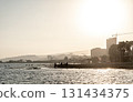 Limassol cityscape beach at golden hour with people. Cyprus 131434375