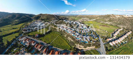 Pissouri village landscape with modern villas. Limassol District, Cyprus Pissouri village landscape with modern villas. Limassol District, Cyprus 131434379