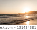 Kourion beach sunset creating golden hour glow. Episkopi, Limassol District, Cyprus 131434381