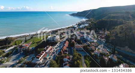 Pissouri village coastline overlooking Mediterranean Sea in Cyprus 131434386