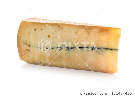 Morbier cheese. Delicious french cheese with mold isolated on white background. 131434439