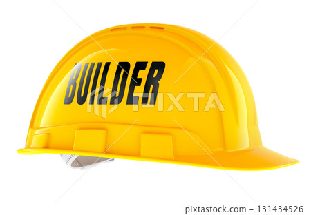 Builder, construction hard hat. 3D rendering Builder, construction hard hat. 3D rendering 131434526