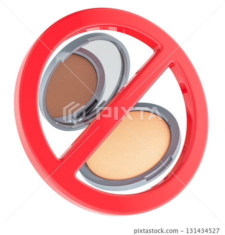 Compact powder in prohibition sign. 3D rendering Compact powder in prohibition sign. 3D rendering 131434527