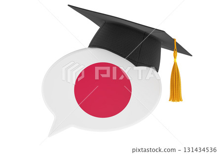 Japanese language speech bubble with graduation cap. 3D rendering 131434536