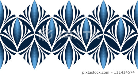 Abstract fantasy geometric seamless border in shades of blue. Winter frosty ornament of curved lines 131434574