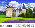 Fairy castles of France series, medieval castle with lavander field 131434613