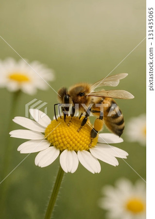 Bee Sitting on Chamomile Flower Bee Sitting on Chamomile Flower 131435065