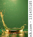 green podium on background with oil splashes. banner for holidays. Stand for displaying good. 131435185