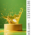 green podium on background with oil splashes. banner for holidays. Stand for displaying good. 131435186