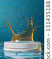 blue podium on background with oil splashes. banner for holidays. Stand for displaying good. 131435188