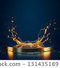 blue podium on background with oil splashes. banner for holidays. Stand for displaying good. 131435189