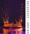 purple podium on background with oil splashes. banner for holidays. Stand for displaying good. 131435192