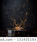 black podium on background with oil splashes. banner for holidays. Stand for displaying good. 131435193