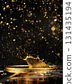 black podium on background with oil splashes. banner for holidays. Stand for displaying good. 131435194