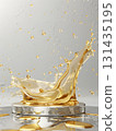 silver podium on background with oil splashes. banner for holidays. Stand for displaying good. 131435195