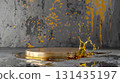 silver podium on background with oil splashes. banner for holidays. Stand for displaying good. 131435197