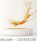 white podium on background with oil splashes. banner for holidays. Stand for displaying good. 131435198