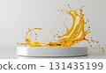 white podium on background with oil splashes. banner for holidays. Stand for displaying good. 131435199