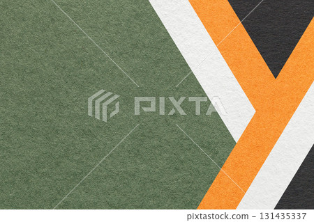 Abstract green textured paper background with white, orange, black geometric lines, copy space for graphic banner Abstract green textured paper background with white, orange, black geometric lines, copy space for graphic banner 131435337