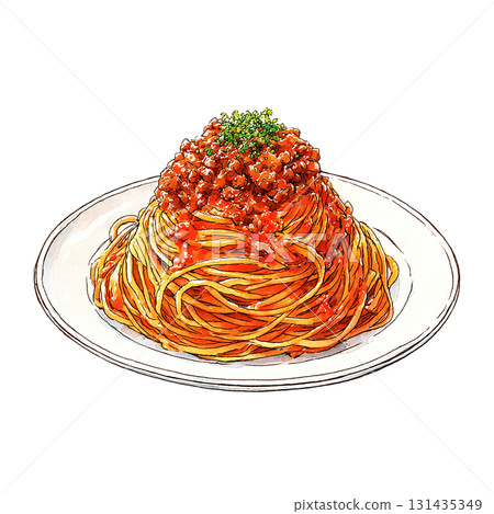 Illustration of spaghetti with meat sauce: A simple cut of a classic pasta dish 131435349