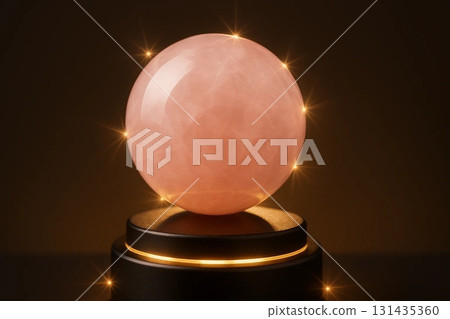 Pink Marble Sphere on Black Stand 131435360